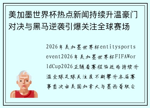 美加墨世界杯热点新闻持续升温豪门对决与黑马逆袭引爆关注全球赛场 美加墨世界杯热点新闻持续升温豪门对决与黑马逆袭引爆关注全球赛场